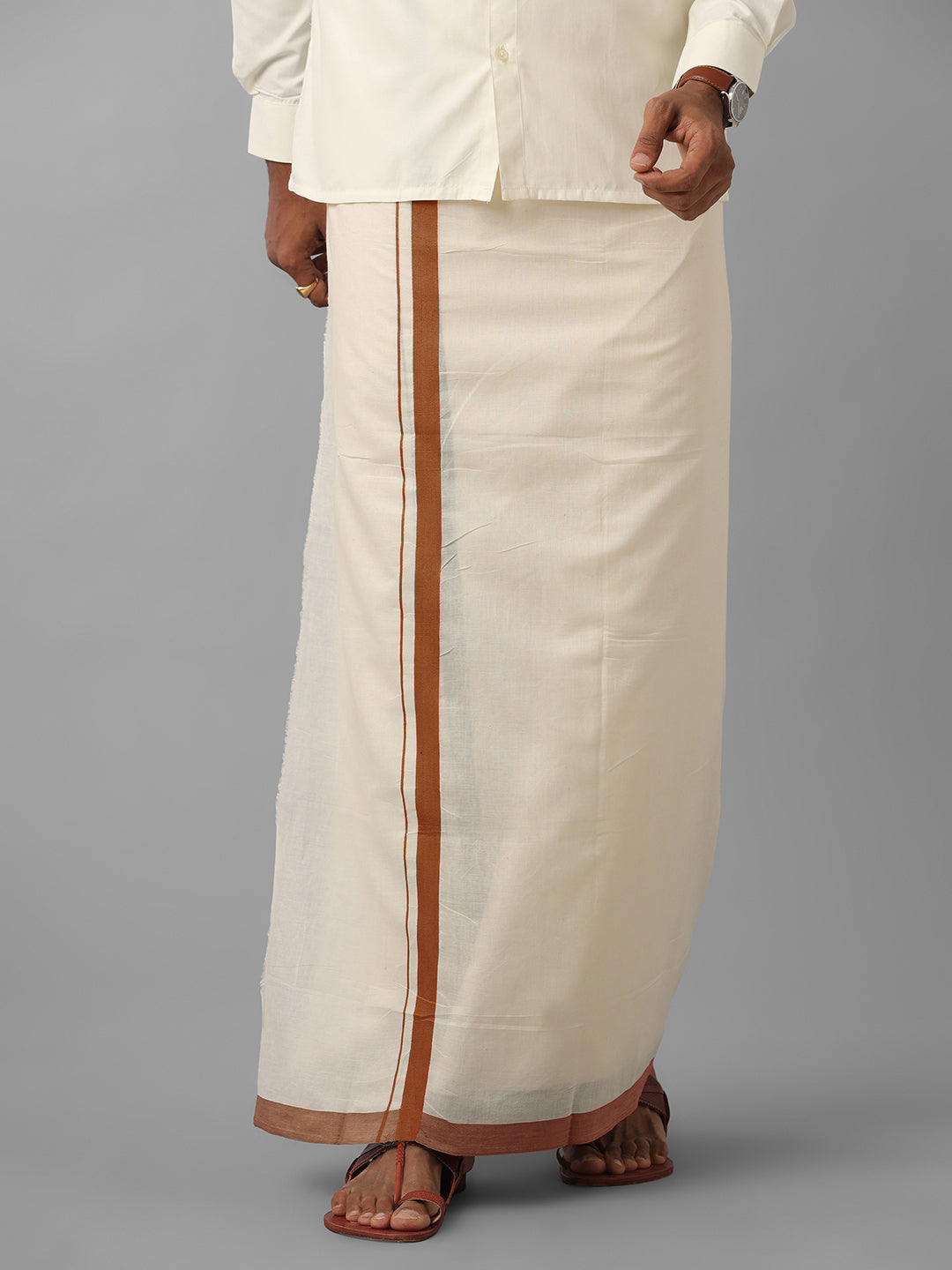 Men Mustard Border Double Layer Kora Dhoti VKS02