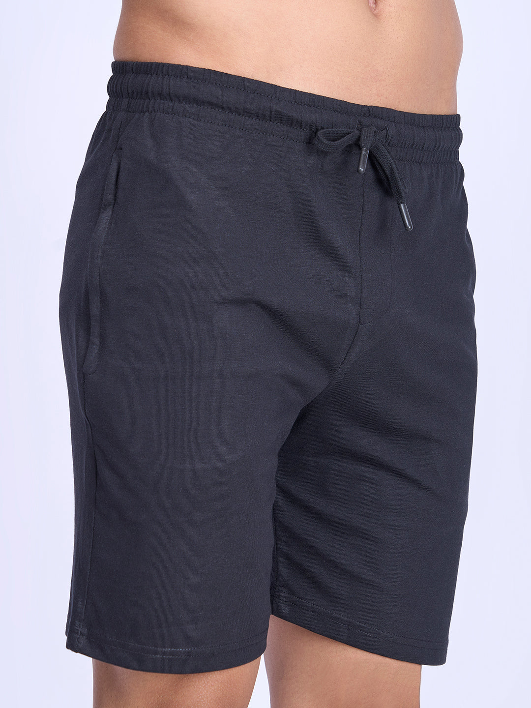 Men Combed Cotton Zipper Shorts Black-ES1