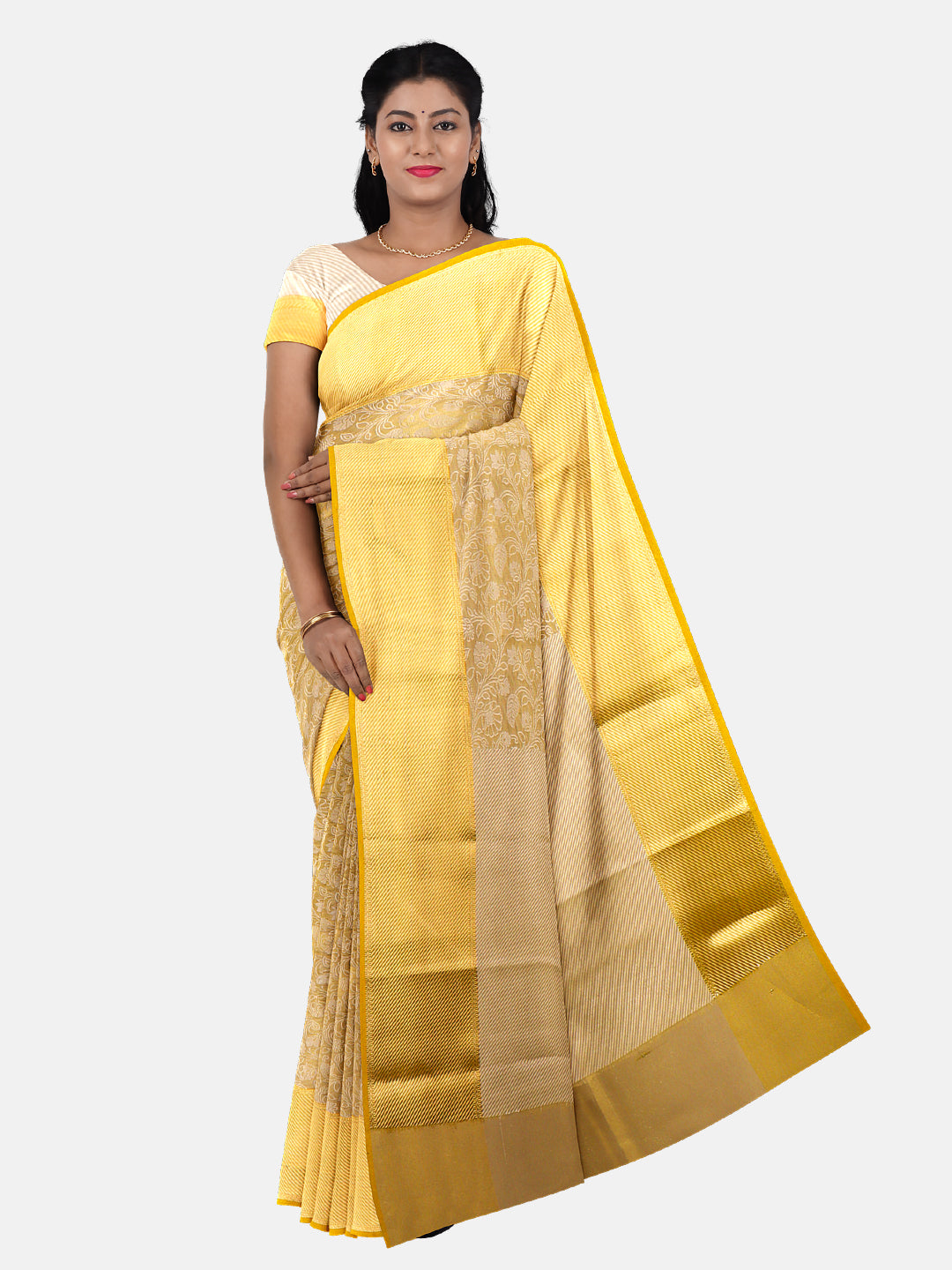 Womens Semi Silk Saree Yellow SS272