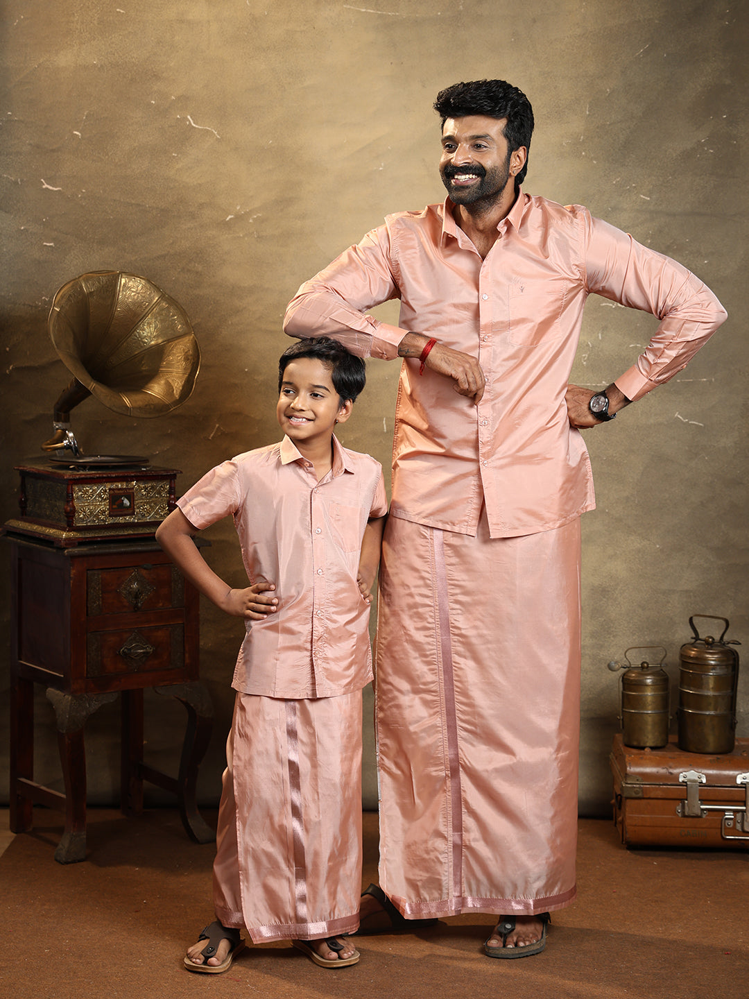 Father & Son Full Sleeves Art Silk Combo Swayamvara Copper Tone