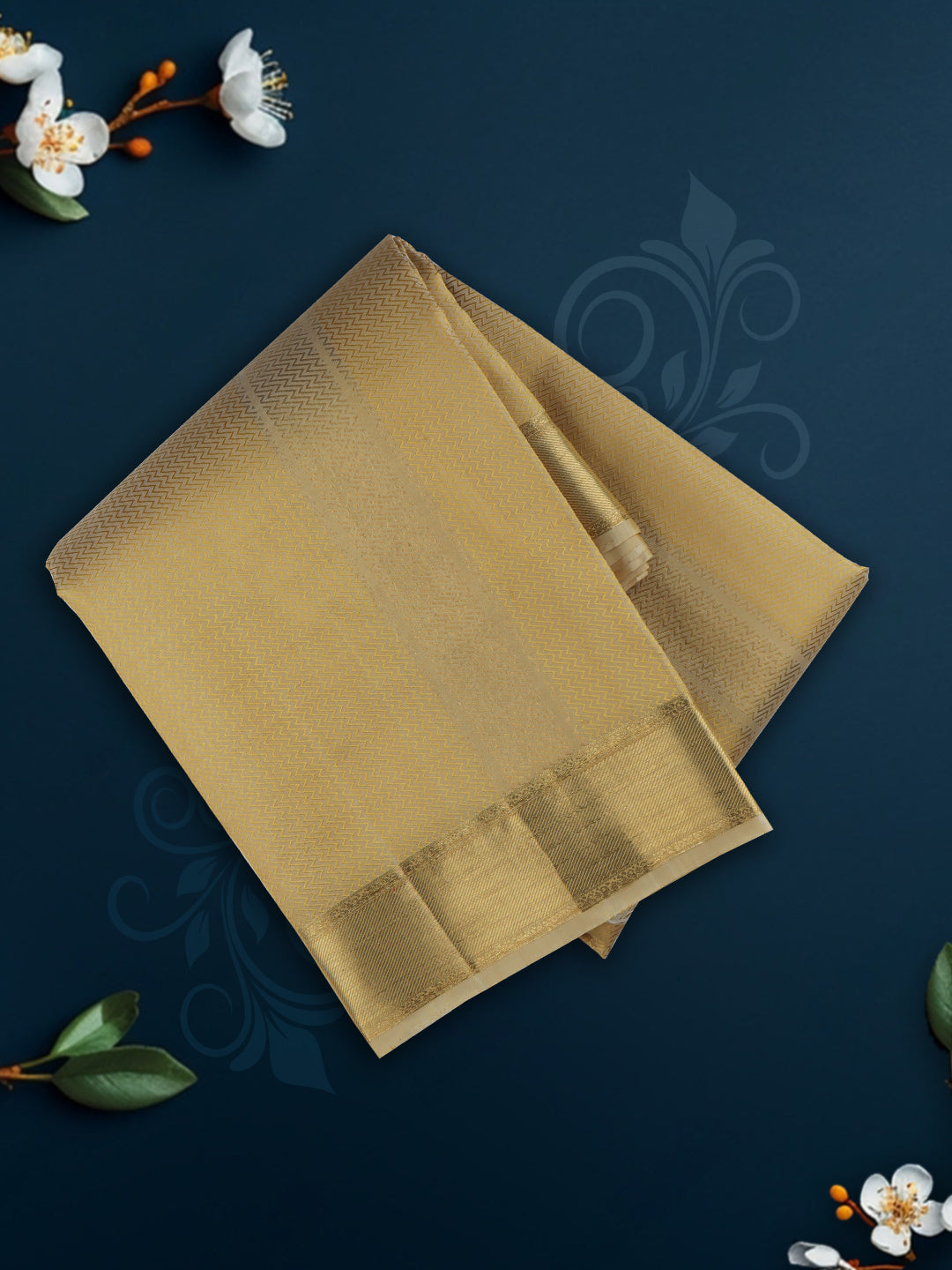 Men Pure Silk Dhoti & Towel Set with 2-gram Gold Jari Amirtham