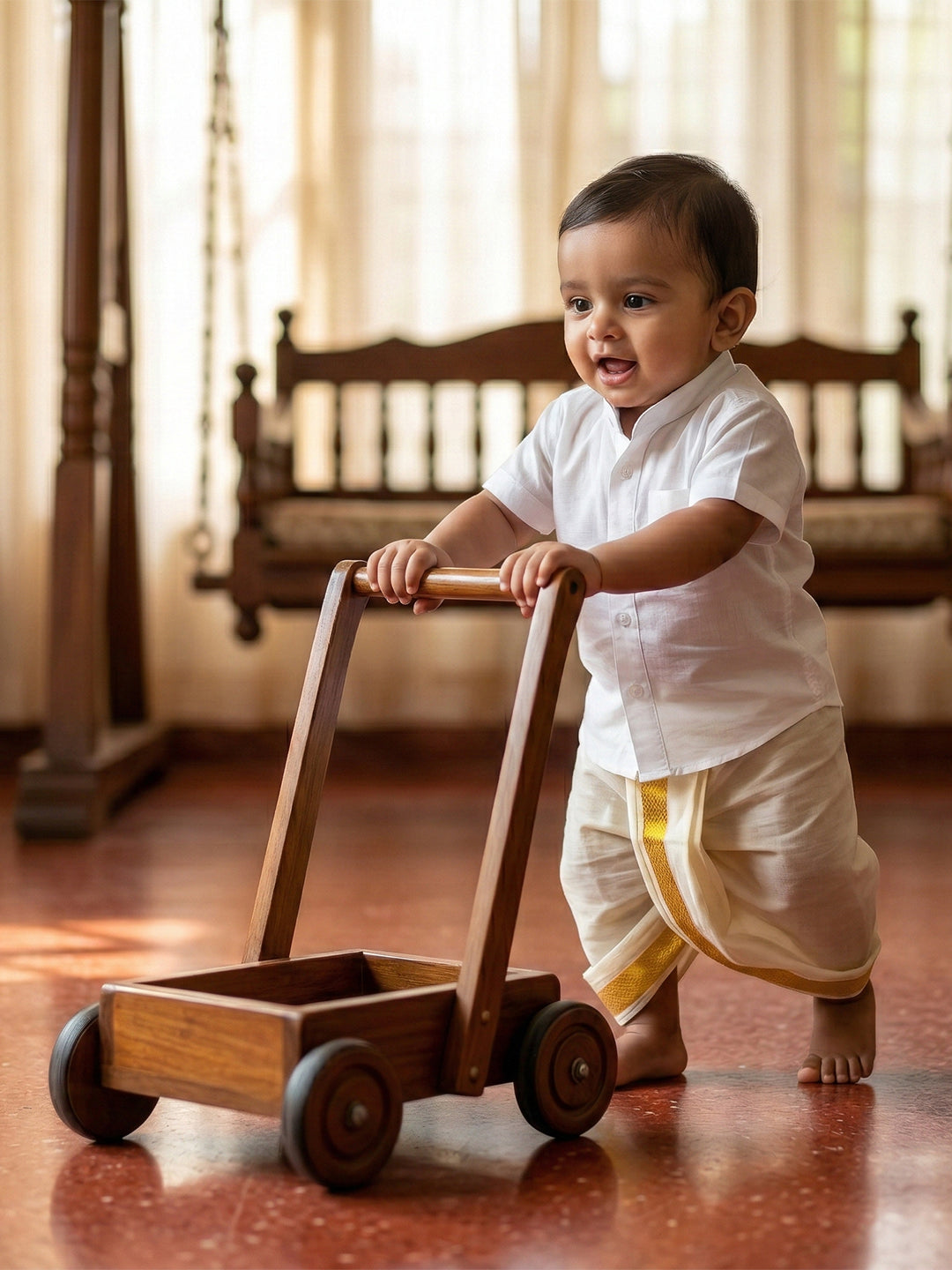 Born Baby Shirt with Pant and Panchakacham Set White