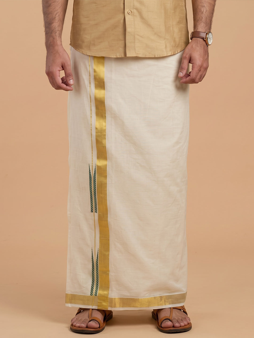 Double Layer 100% Cotton Cream Kora Dhoti with Colour Border - PR21