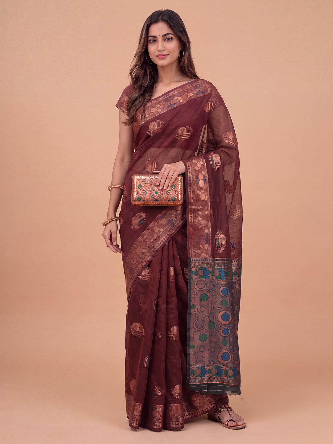 Women Spun Poly Maroon Printed Saree SP17