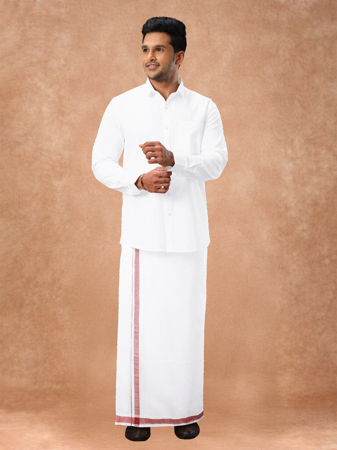 Mens Premium Pure Linen Shirt Full Sleeve with Double Dhoti White 770