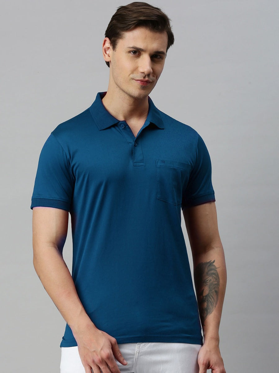 Mercerised Polo Flat Collar T-Shirt Maroon with Chest Pocket MP9