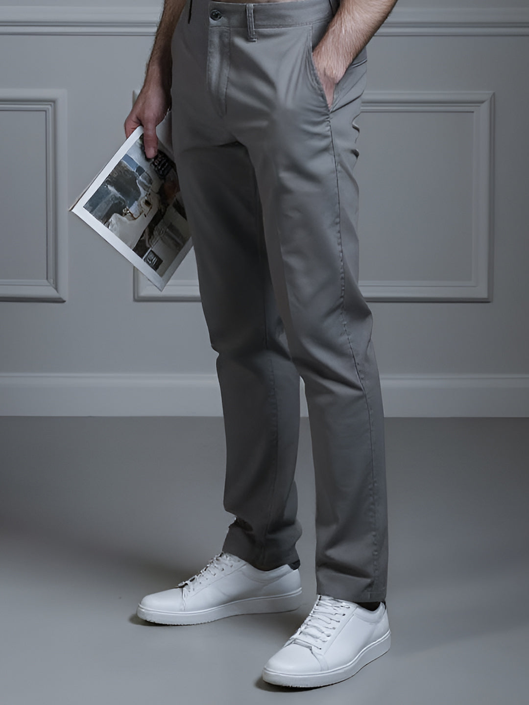 Men Cotton Lycra Ash Grey Smart Fit Pant Zara