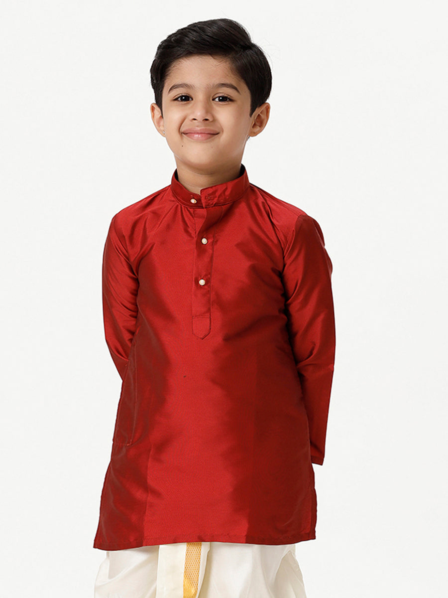 Boys Silk Cotton Full Sleeves Red Kurta-Front view