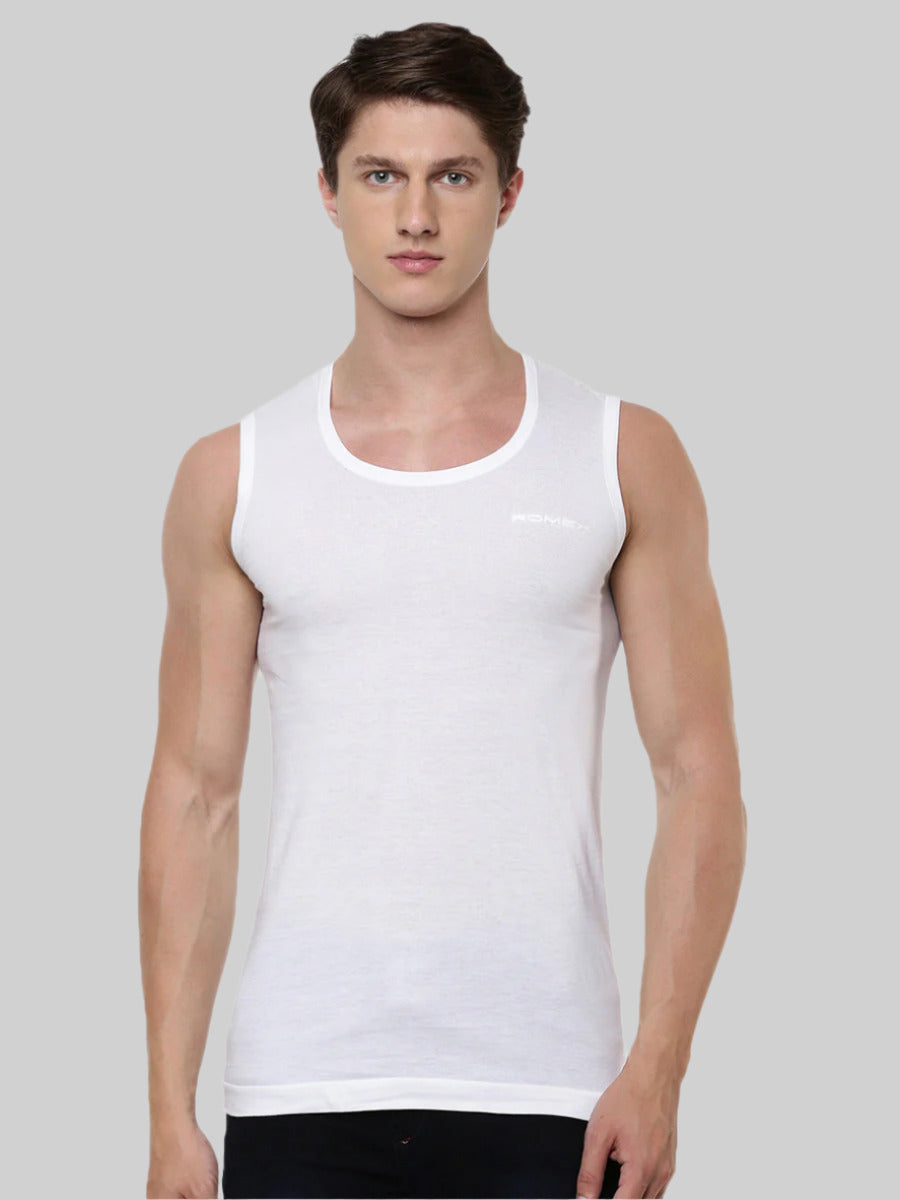 Men 100 % Combed Cotton White Vest RNBS Romex (Pack of 2)