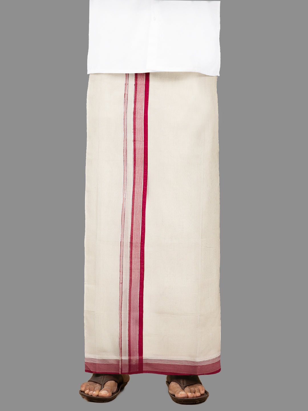 Men Maroon Fancy Jari Border Kora Double Layer Dhoti Harmony Fancy