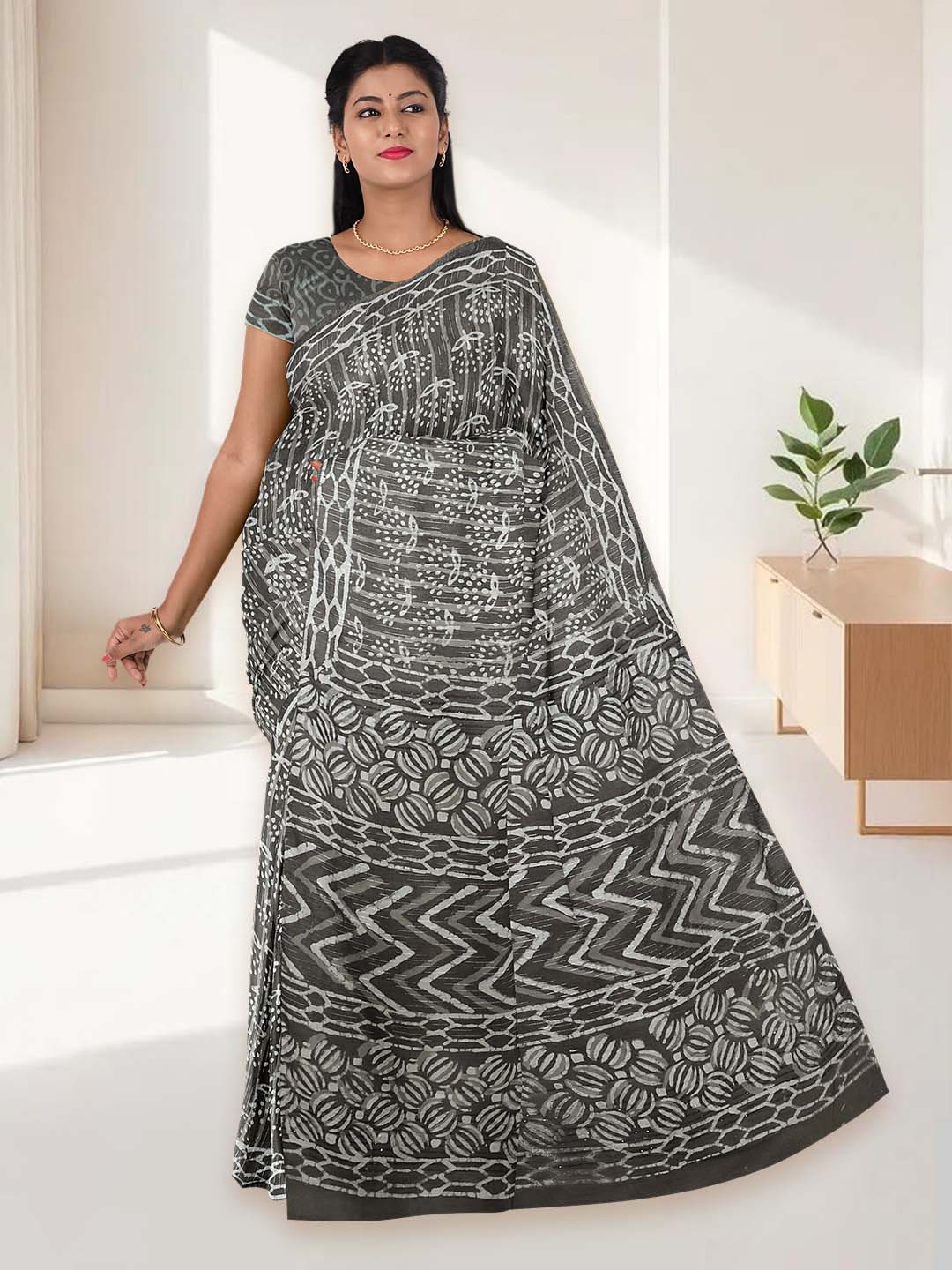 Women Sage Green Pure Cotton Saree PCS196