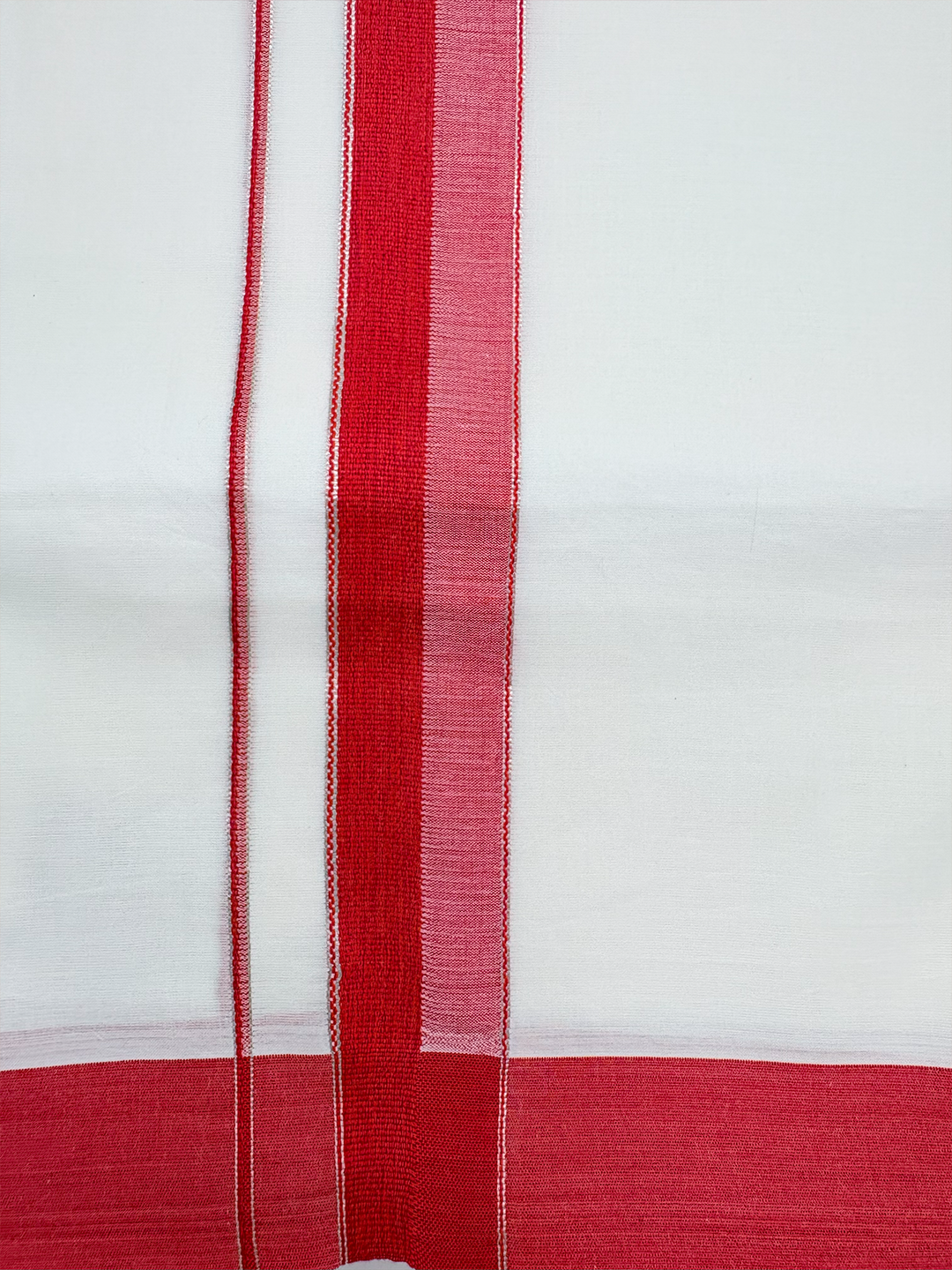 Double Layer 100% Cotton White Dhoti With Colour Jari Border - EJF33