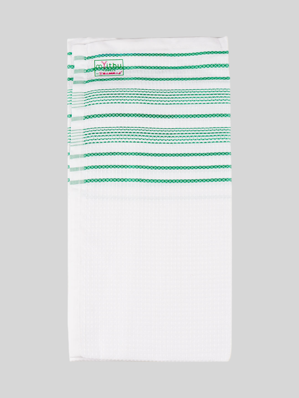 100% Cotton Checked White Bath Towel Blossom - Light Green