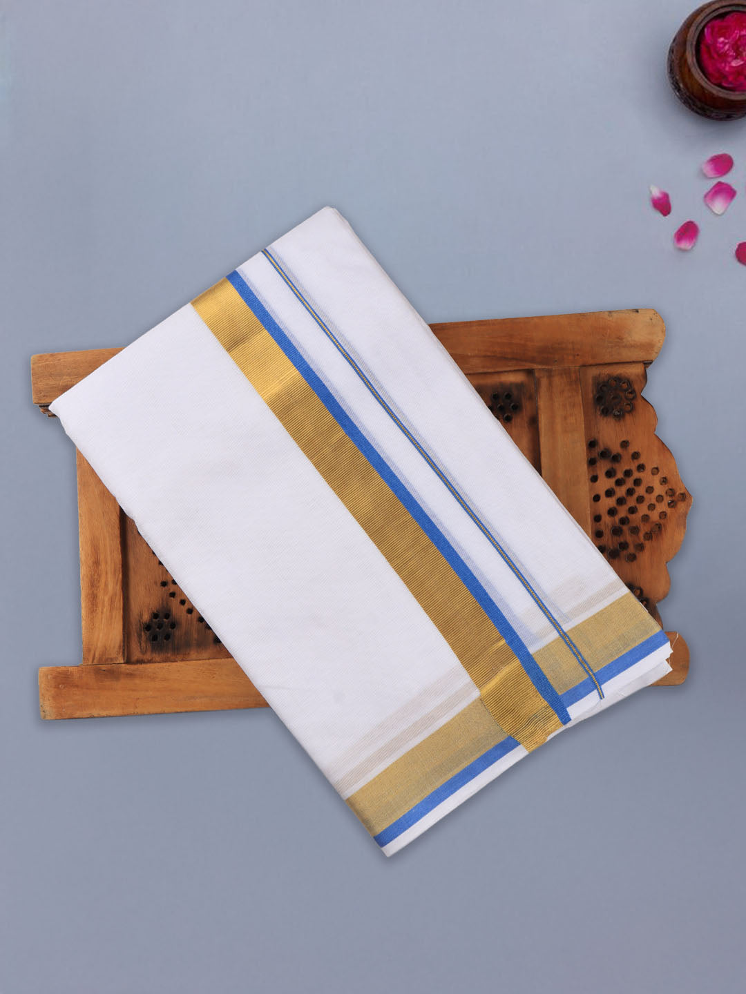 Men 100% Cotton Double Layer White Dhoti with Fancy Jari Border LC08
