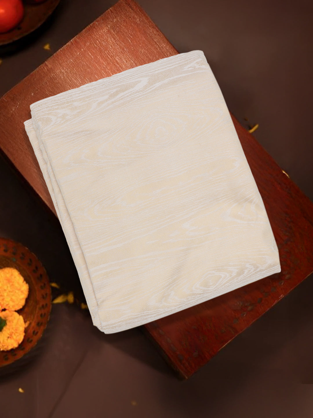 100% Pure Silk Wood Design Kurta Fabric Cream