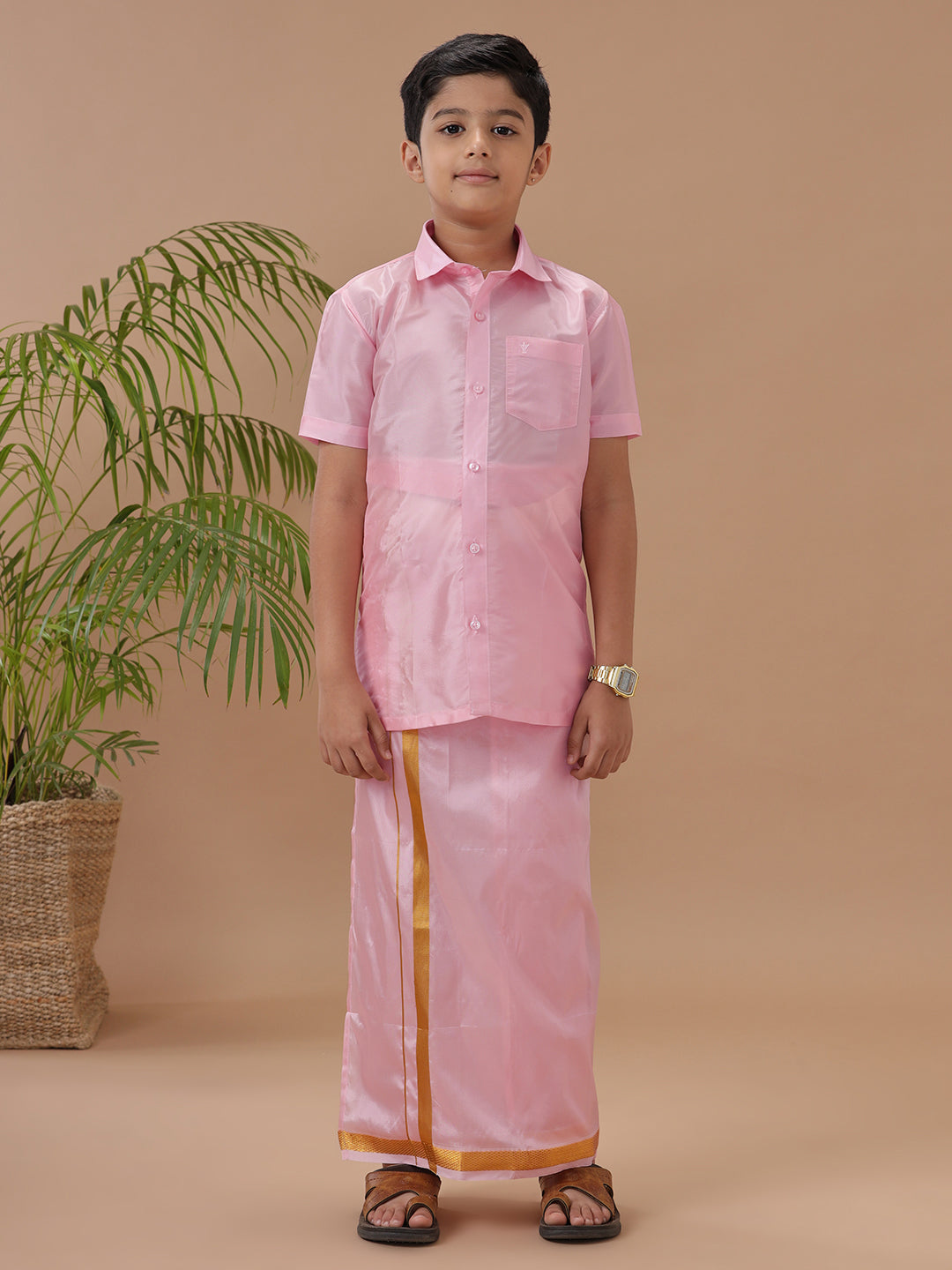 Boys Shirt & Dhoti Sets Swayamvara Petal Pink