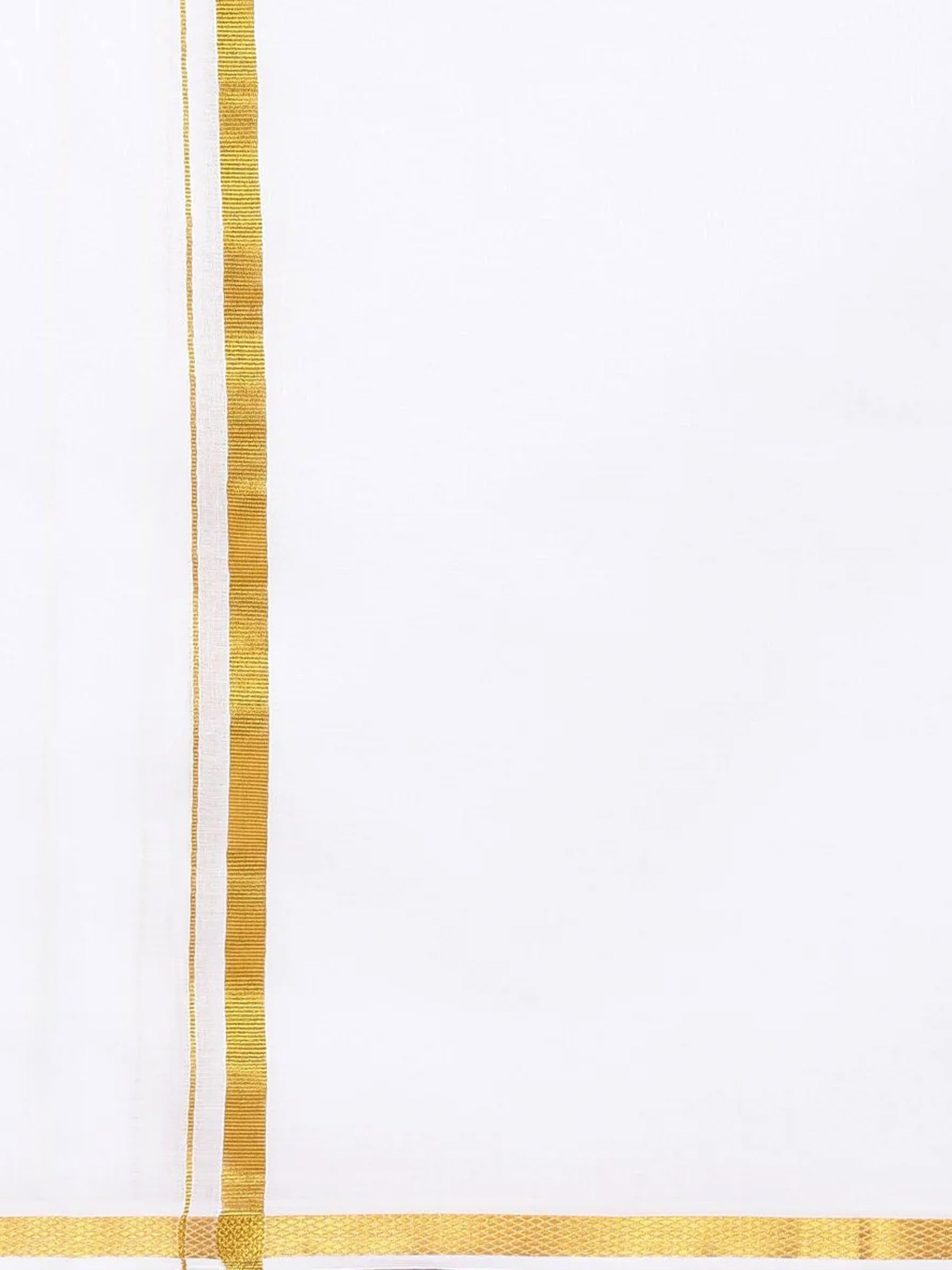 Double Layer 100% Cotton White Dhoti with 3/4 inch Gold Jari Border - Cherry 3.80m