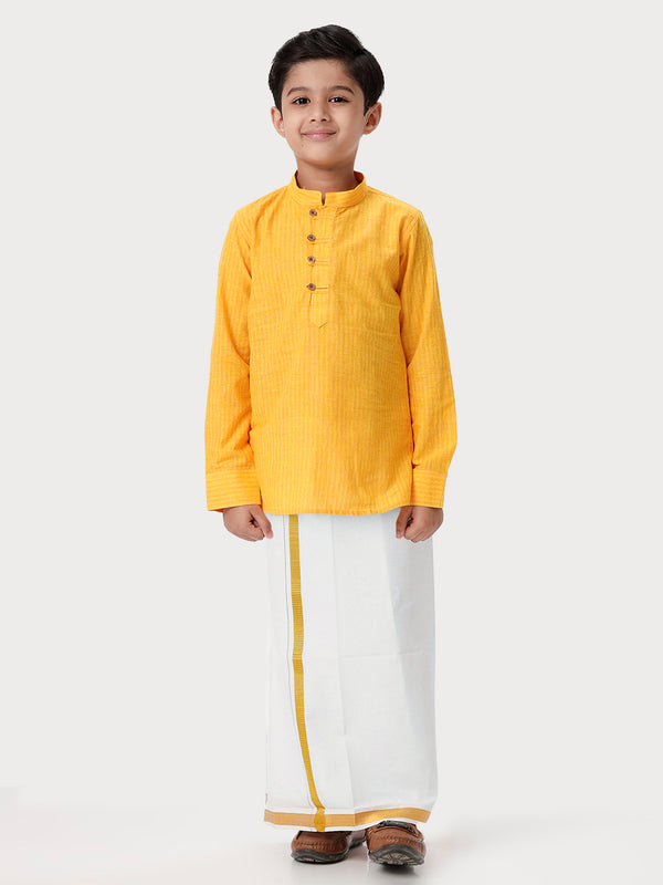 Boys Breeze Cotton Full Sleeves Yellow Kurta with Dhoti Combo