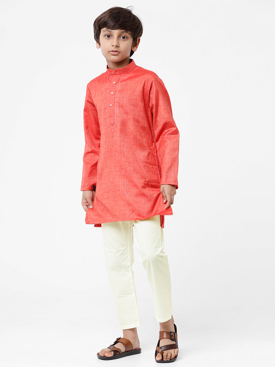 Boys Cotton Full Sleeve Red Kurta BK09