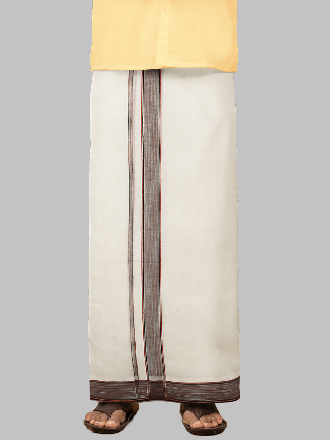 Men Brown Fancy Jari Border Double Layer Kora Dhoti Harmony HF07