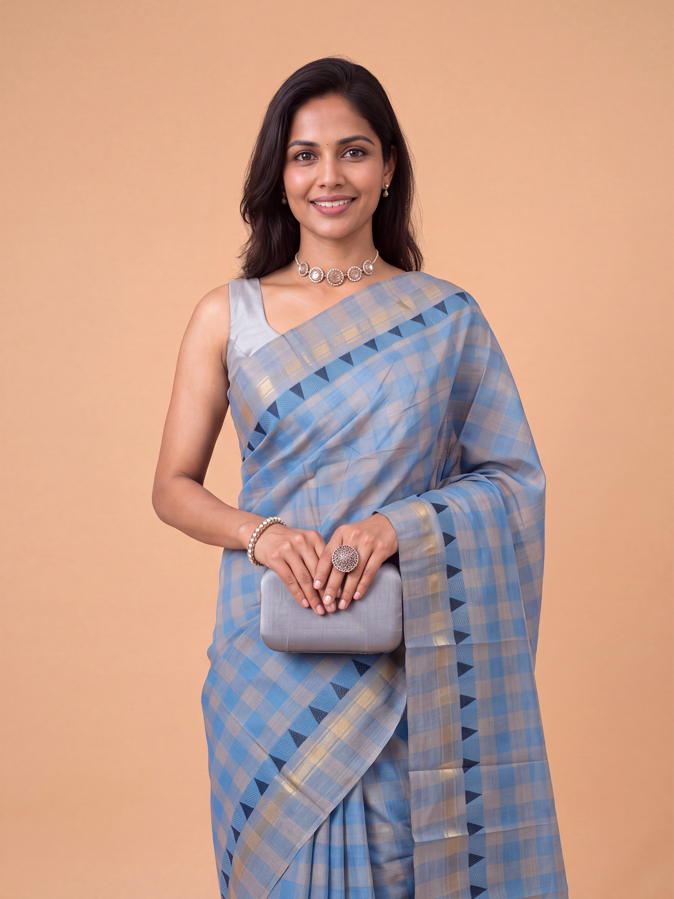 Women Chettinad Cotton Blue Saree CCS04
