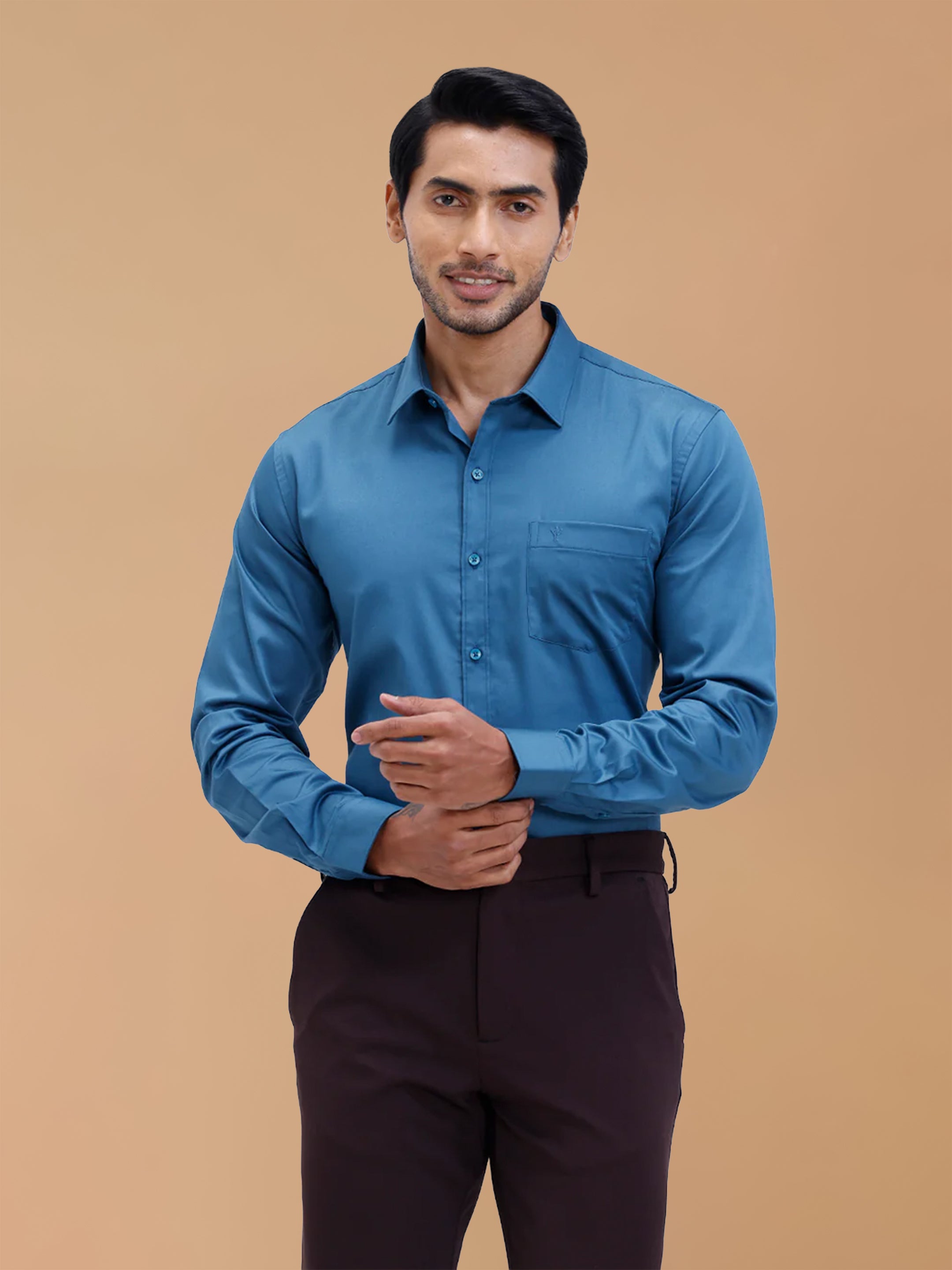 Cotton Rich Peacock Blue Regular Fit Shirt T53 ACT3