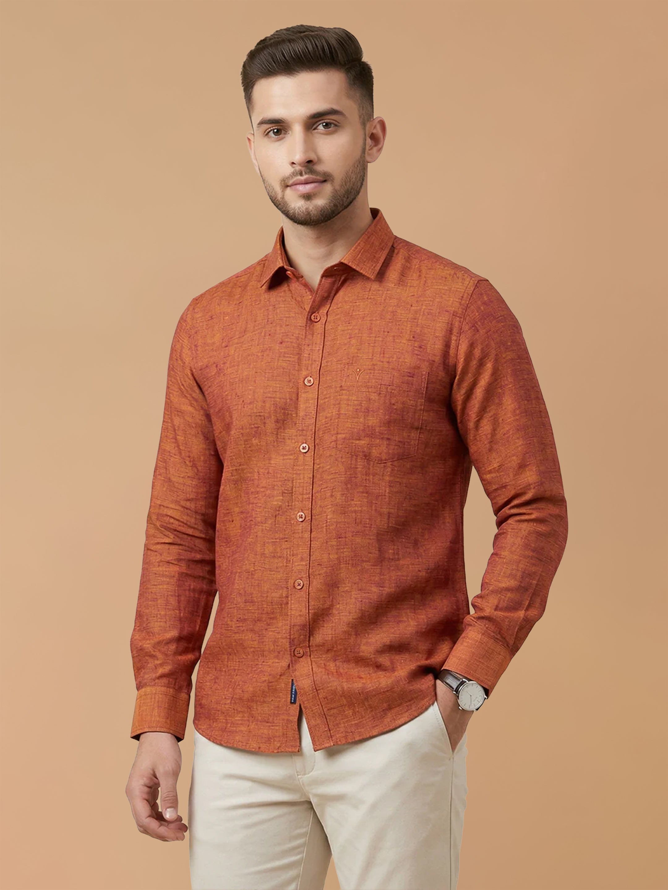 Pure Linen Strong Orange Smart Fit Shirt L90
