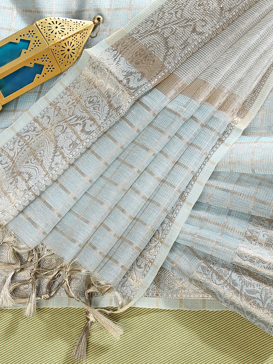 Women Semi Cotton Lite Blue Weaving Saree -SCS67