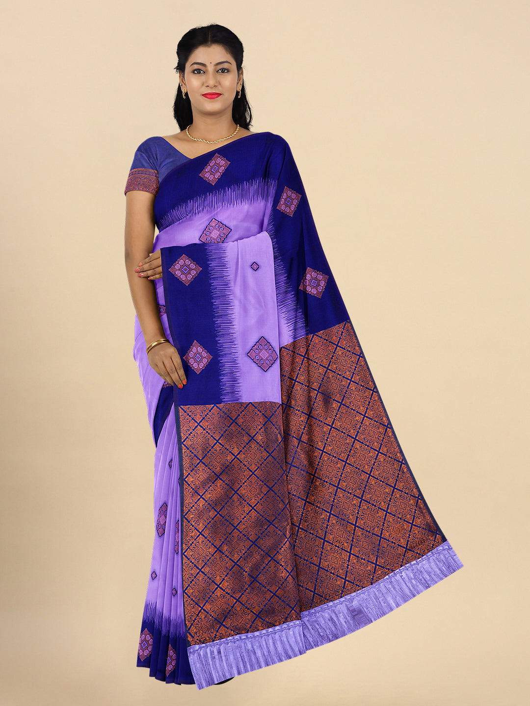 Printed silk saree maroon and sandal with allover kalamkari prints and –  Prashanti Sarees