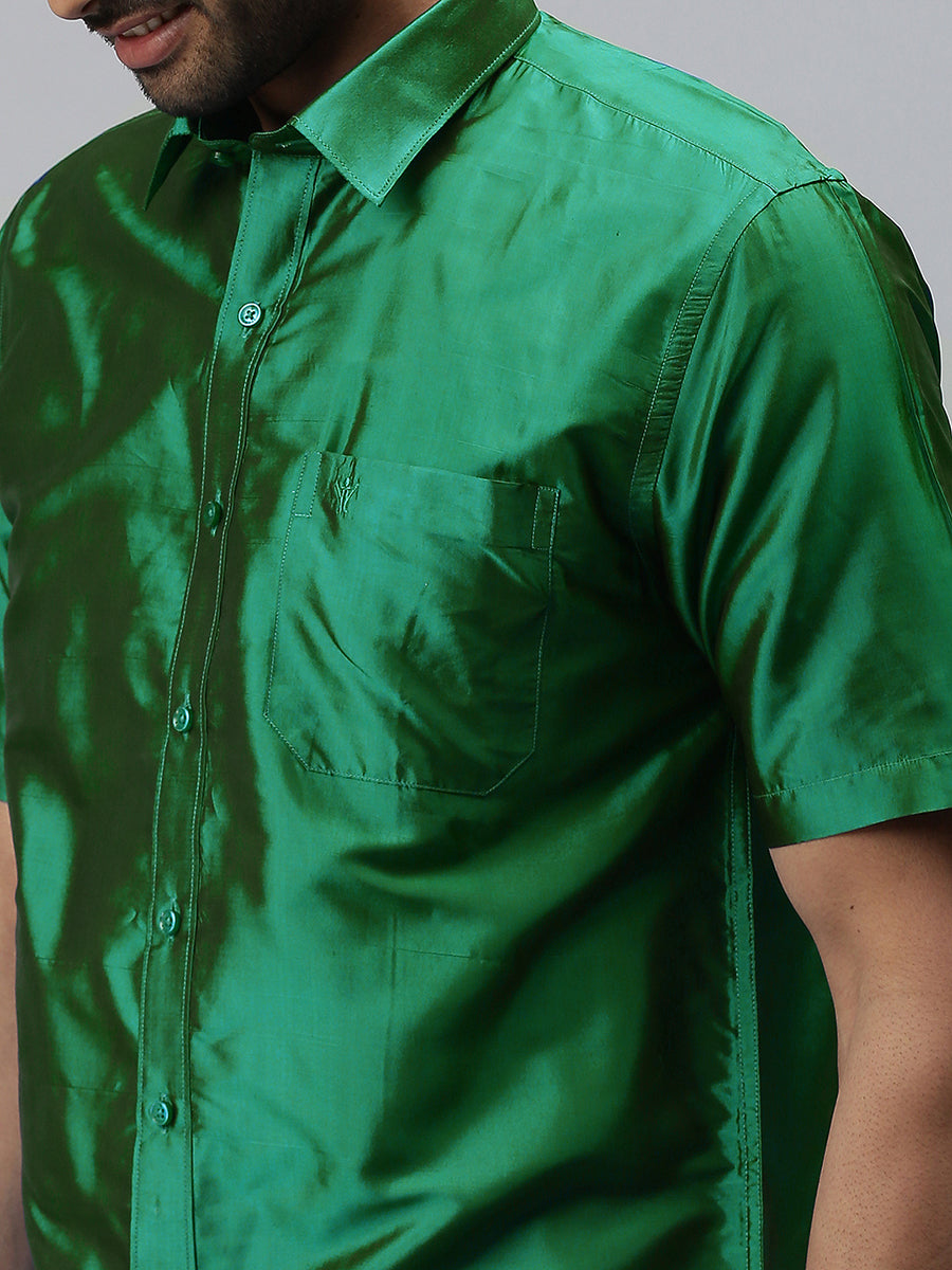 Mens Silk Feel Dark Green Half Sleeves Shirt SFC06-Zoom view