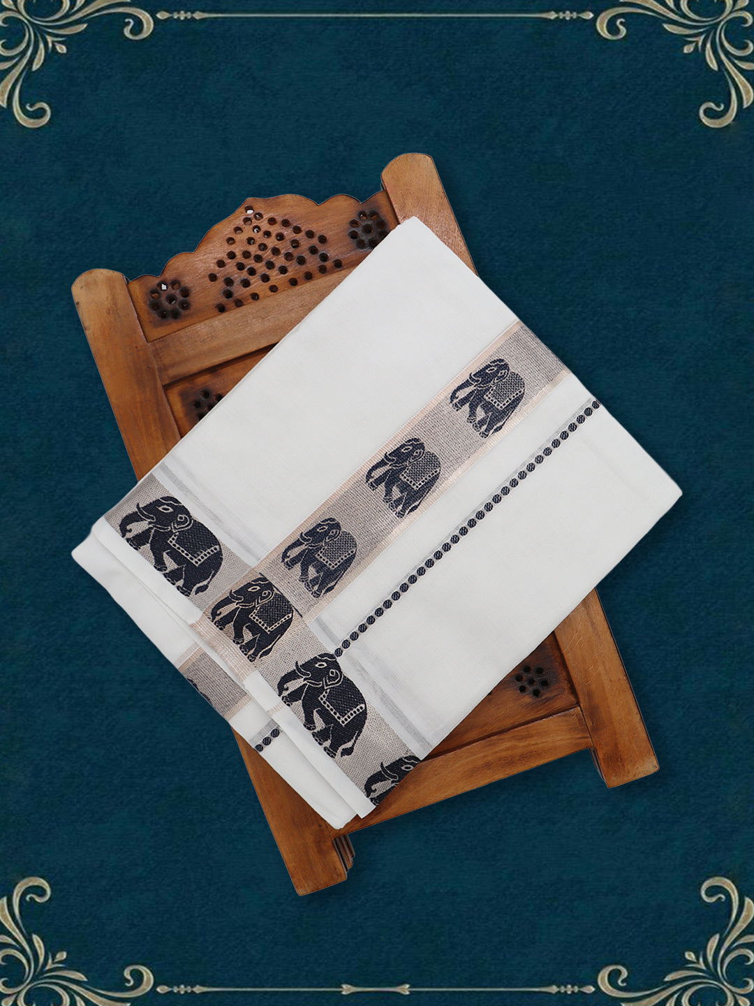 Men Premium Cotton Double Layer White Dhoti with Fancy Jari Border Luxury Elite LC31