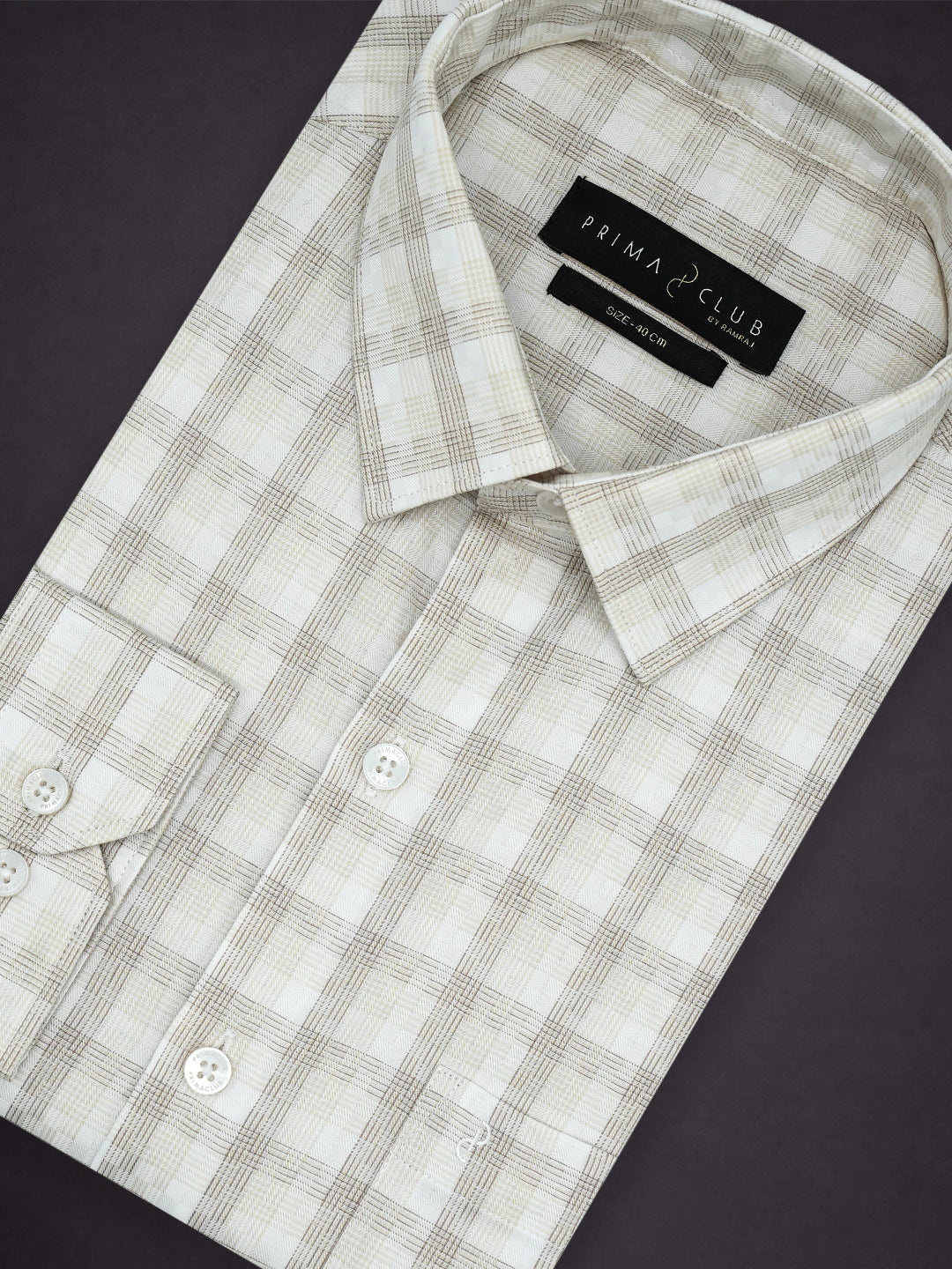Prima Club Premium Cotton Dobby LT Beige Checked Regular Fit Shirt SRBJ4