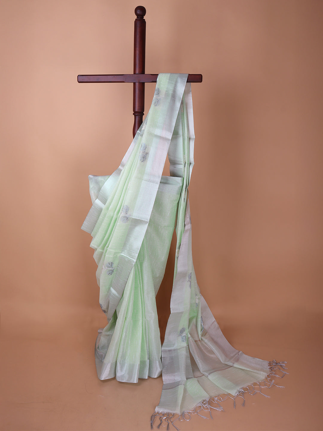 Women Semi Linen Saree Light Green SL213