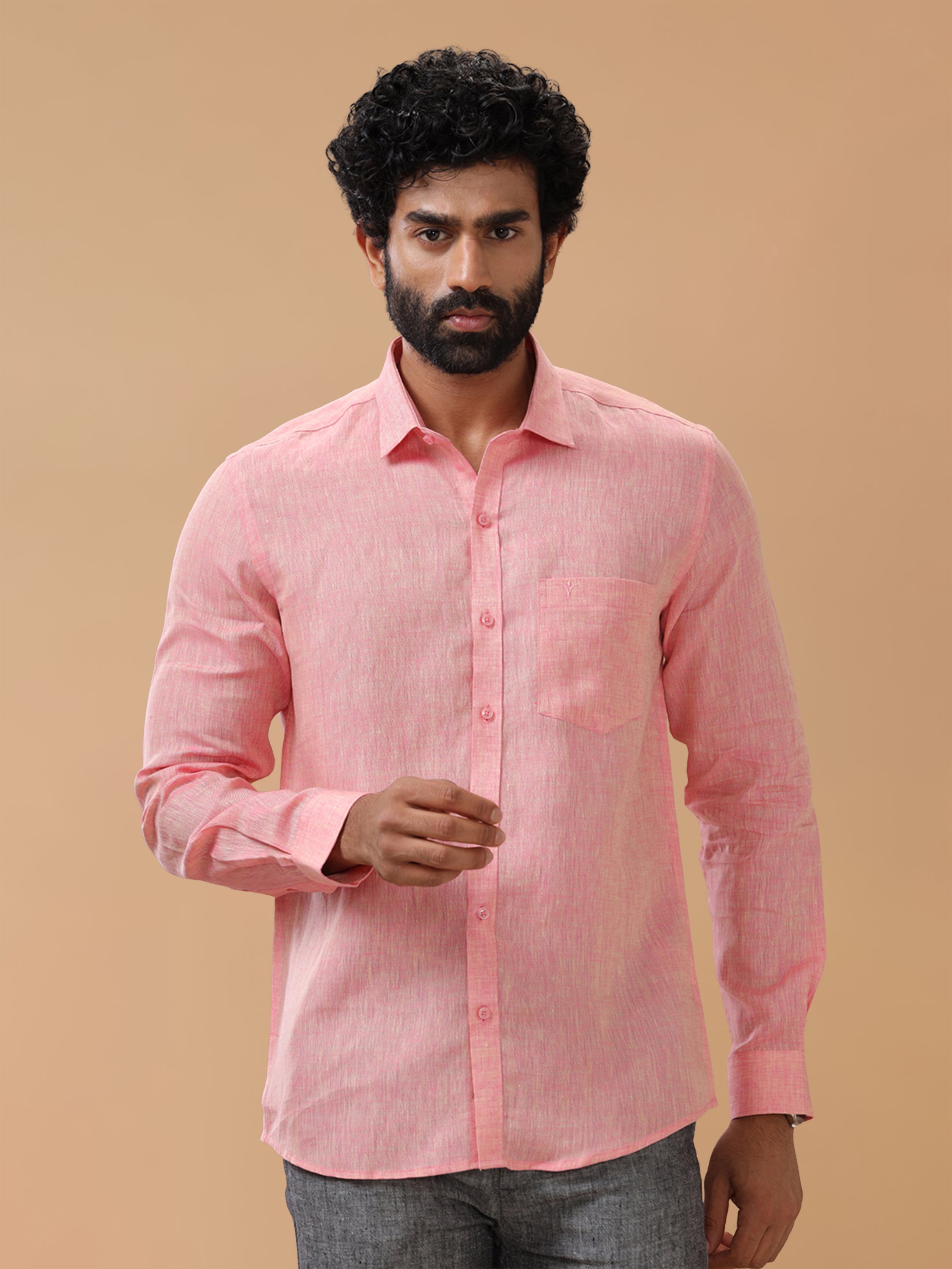 Pure Linen Light Red Smart Fit Shirt L73