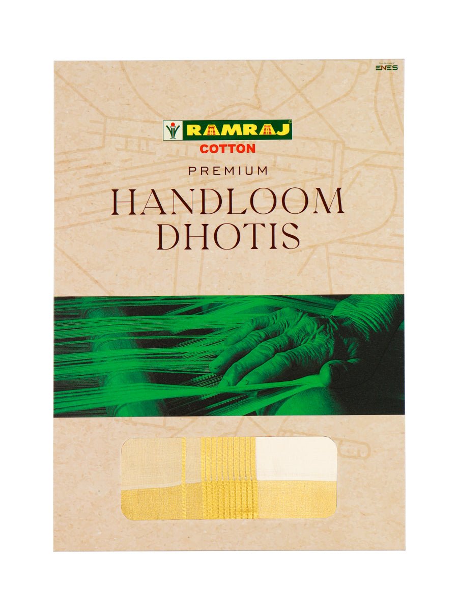 Mens Premium Handloom Cotton & Tissue Double Dhoti with Gold Jari Border 110512-Ad vert