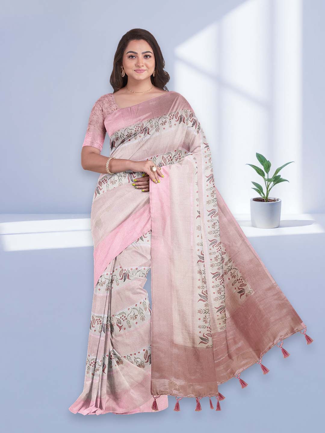 Women Coral Semi Tussar Printed Saree ST283