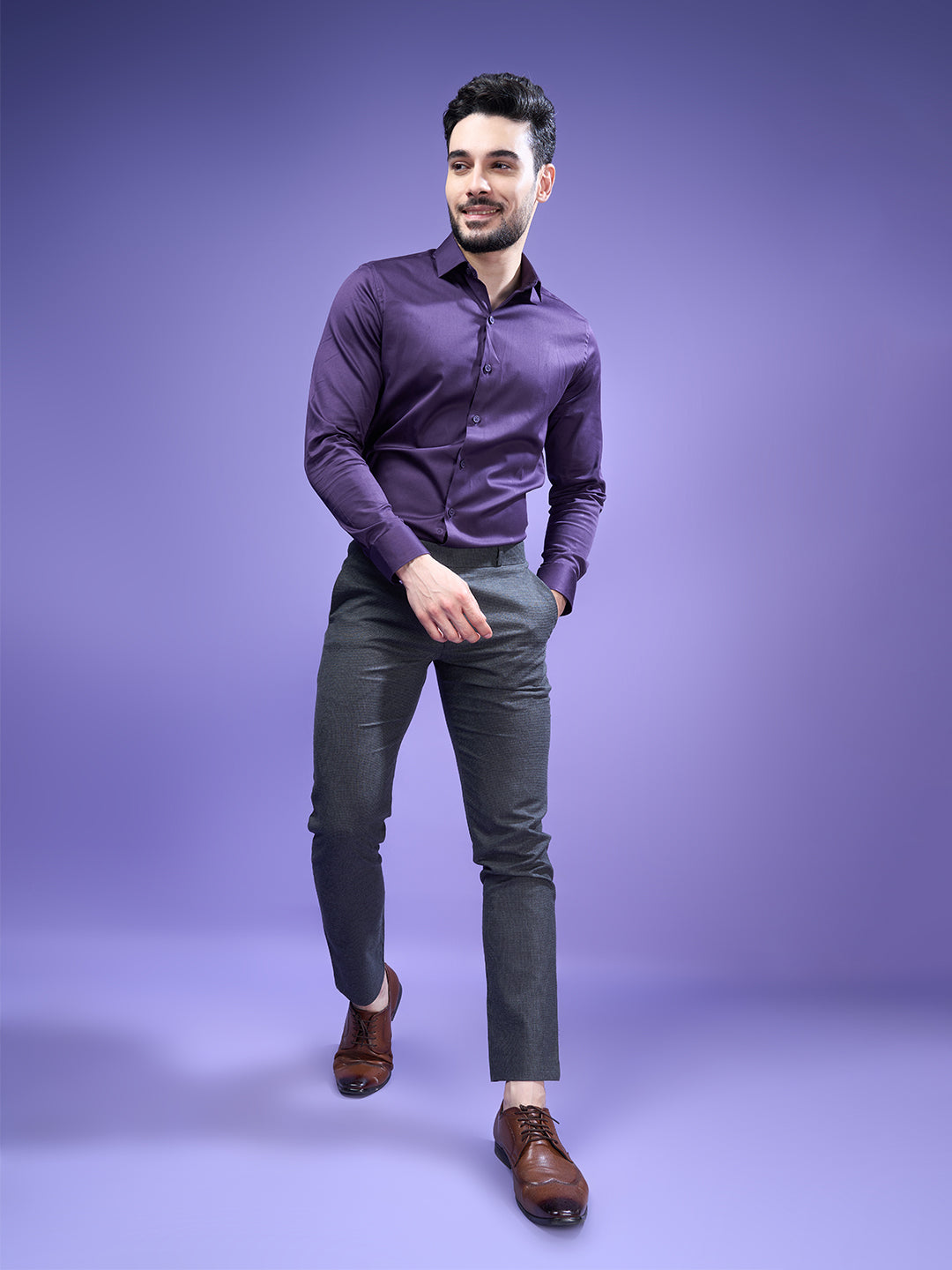 Mens Slim Fit Fluid Purple Bloom Formal Full Sleeve Shirt