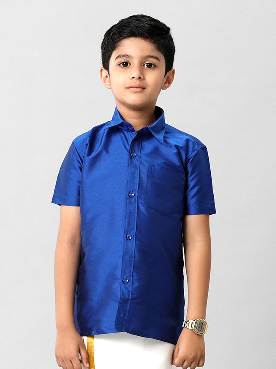Boys Silk Cotton Light Blue Half Sleeves Shirt K5