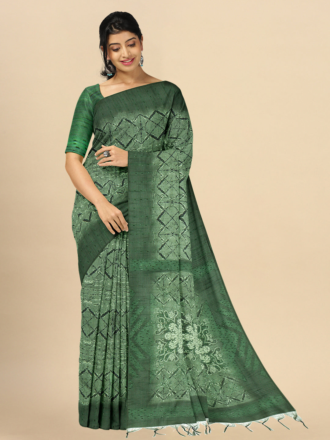 Semi Cotton Green Colour Printed Saree SCS47