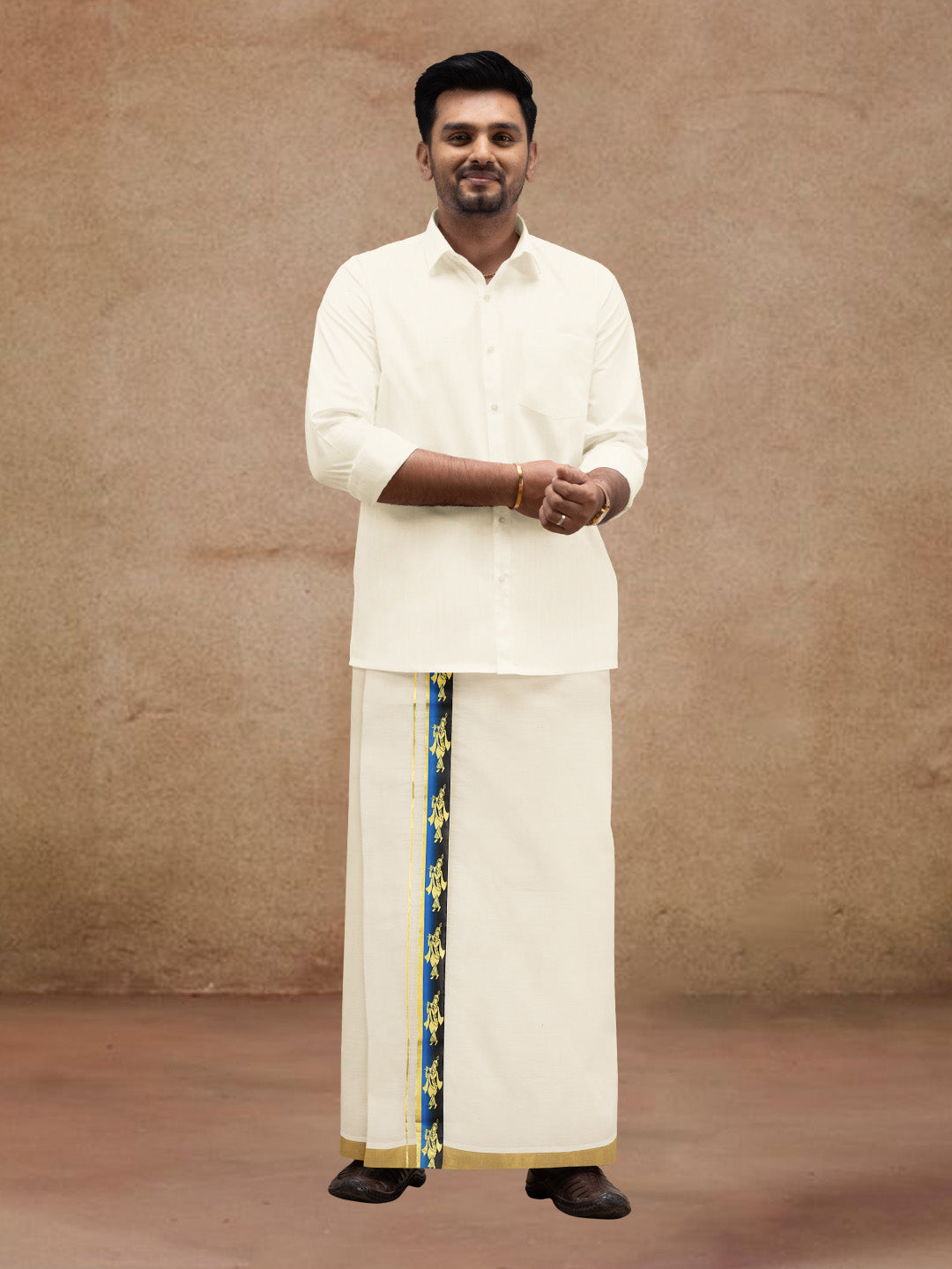 Men Kora Cotton Double Layer Dhoti with Double Side Fancy Jari Border PR11