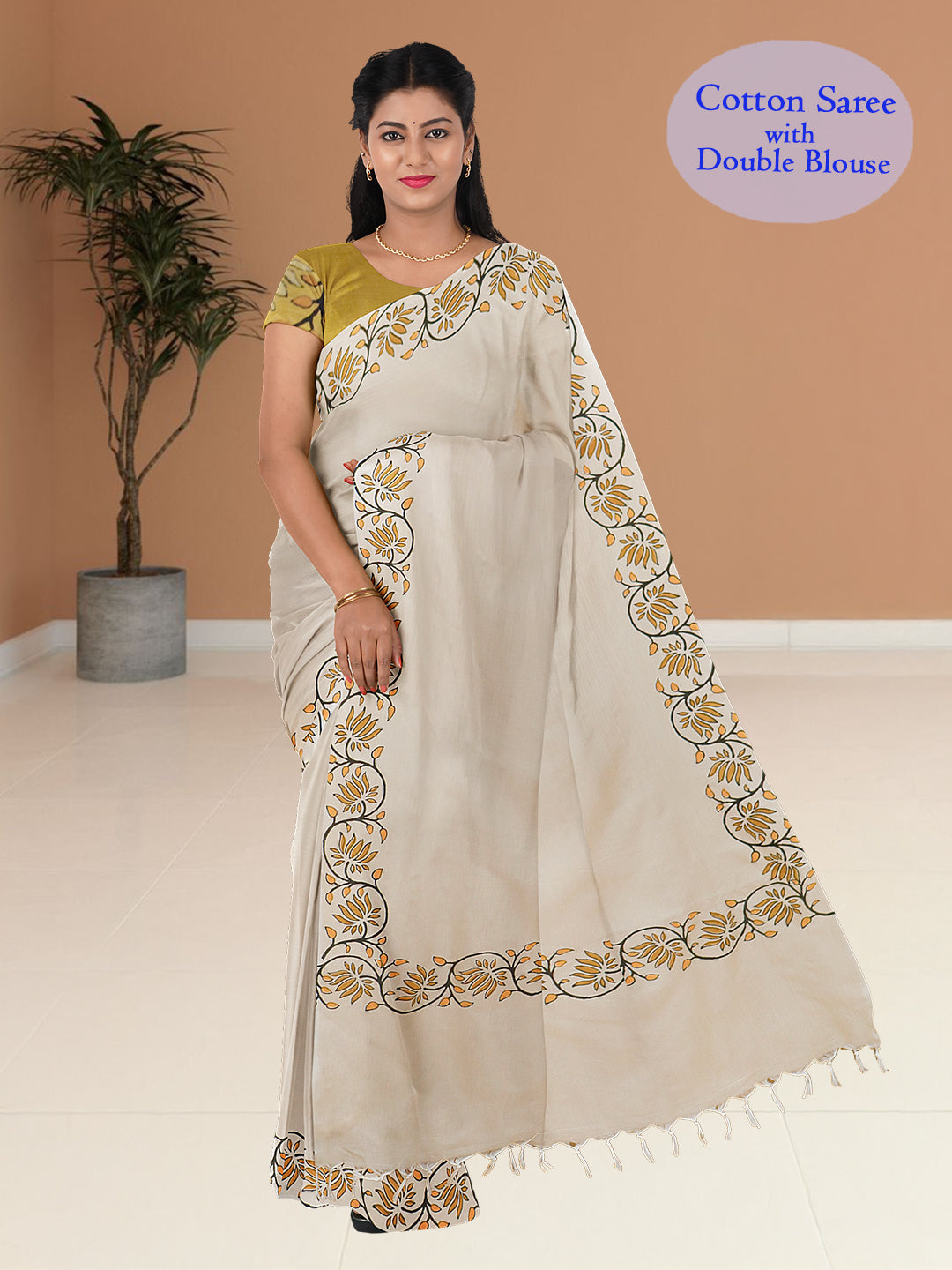 Women Sandal Cotton Saree with Double Blouse PCS214