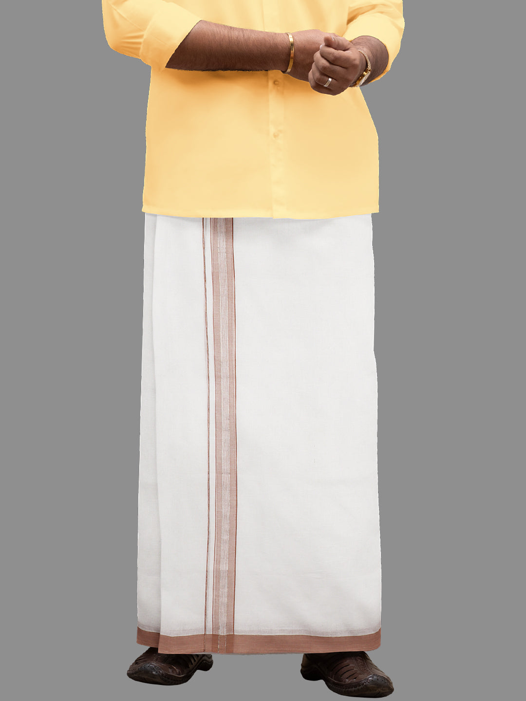 Men Brown Fancy Jari Border Double Layer Dhoti RSF04