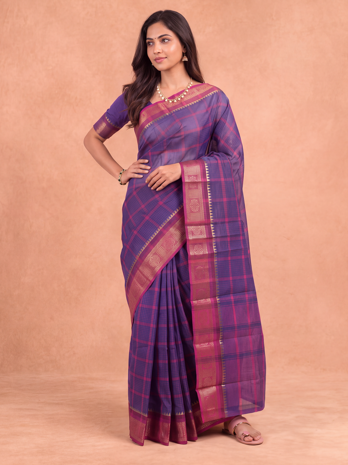 Women Chettinad Cotton Violet Saree CCS15