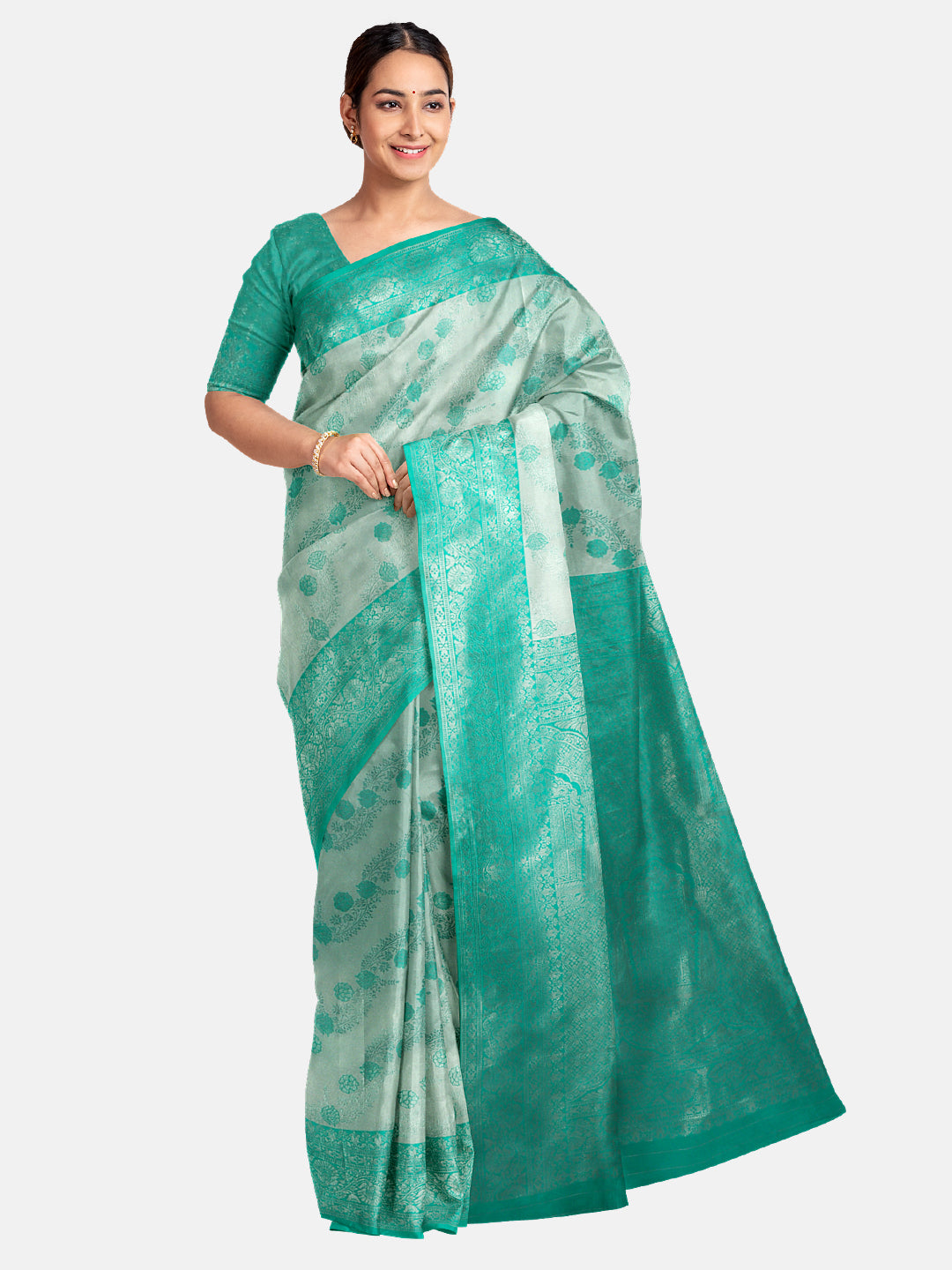 Womens Semi Silk Saree Green SS274