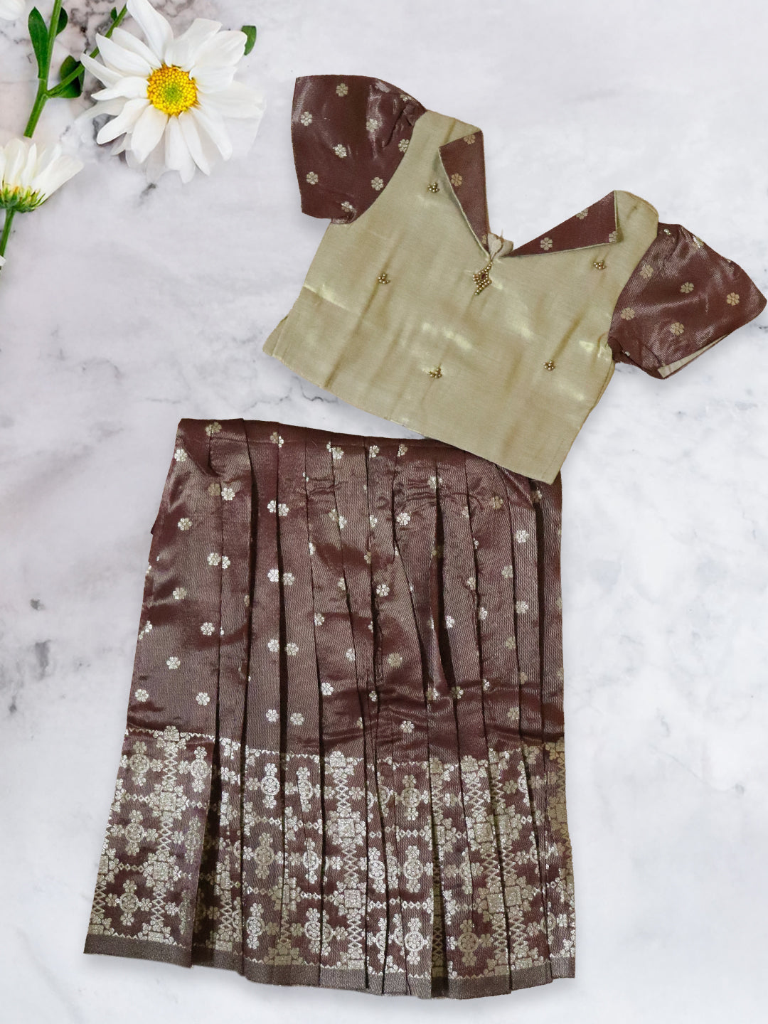 Girls Traditional Silk Cotton Skirt Set Sandal with Brown GPS23