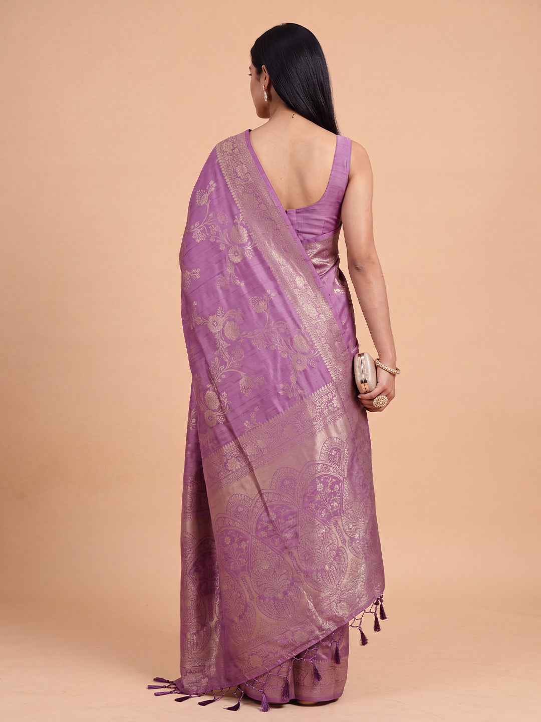 Women Semi Tussar Purple Saree ST357