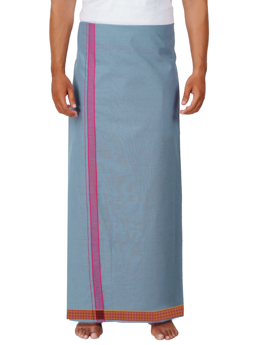 Mens Dark Grey Dhoti with Pink Fancy Border My Trend Colour 3