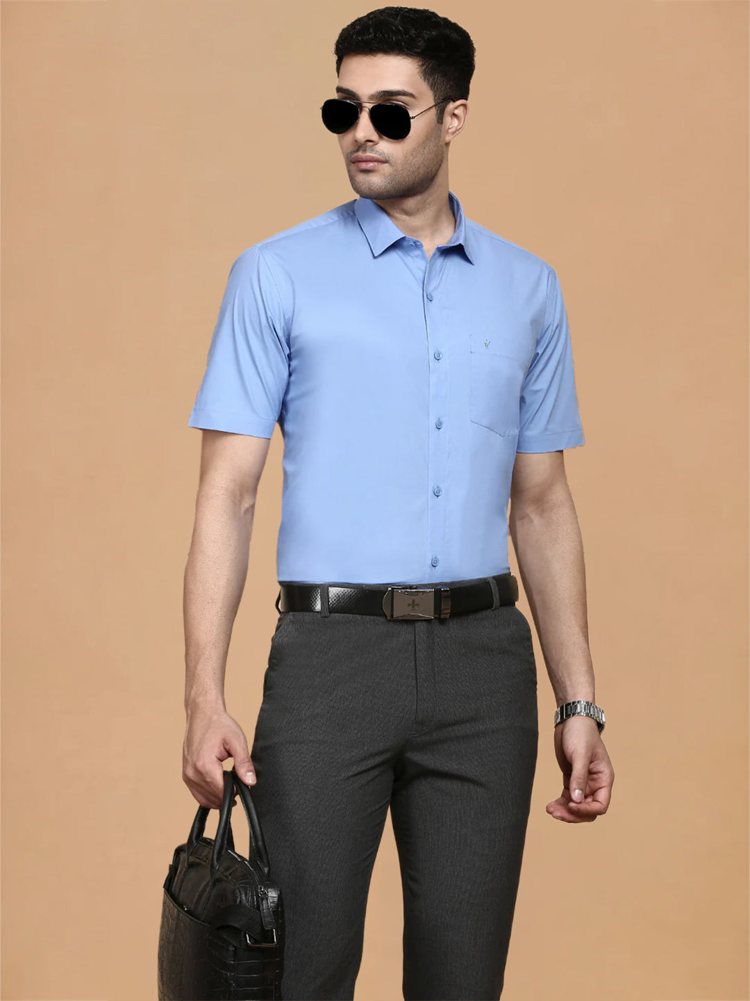 Cotton Spandex Pale Cornflower Blue 2 Way Stretch Smart Fit Shirt LY8