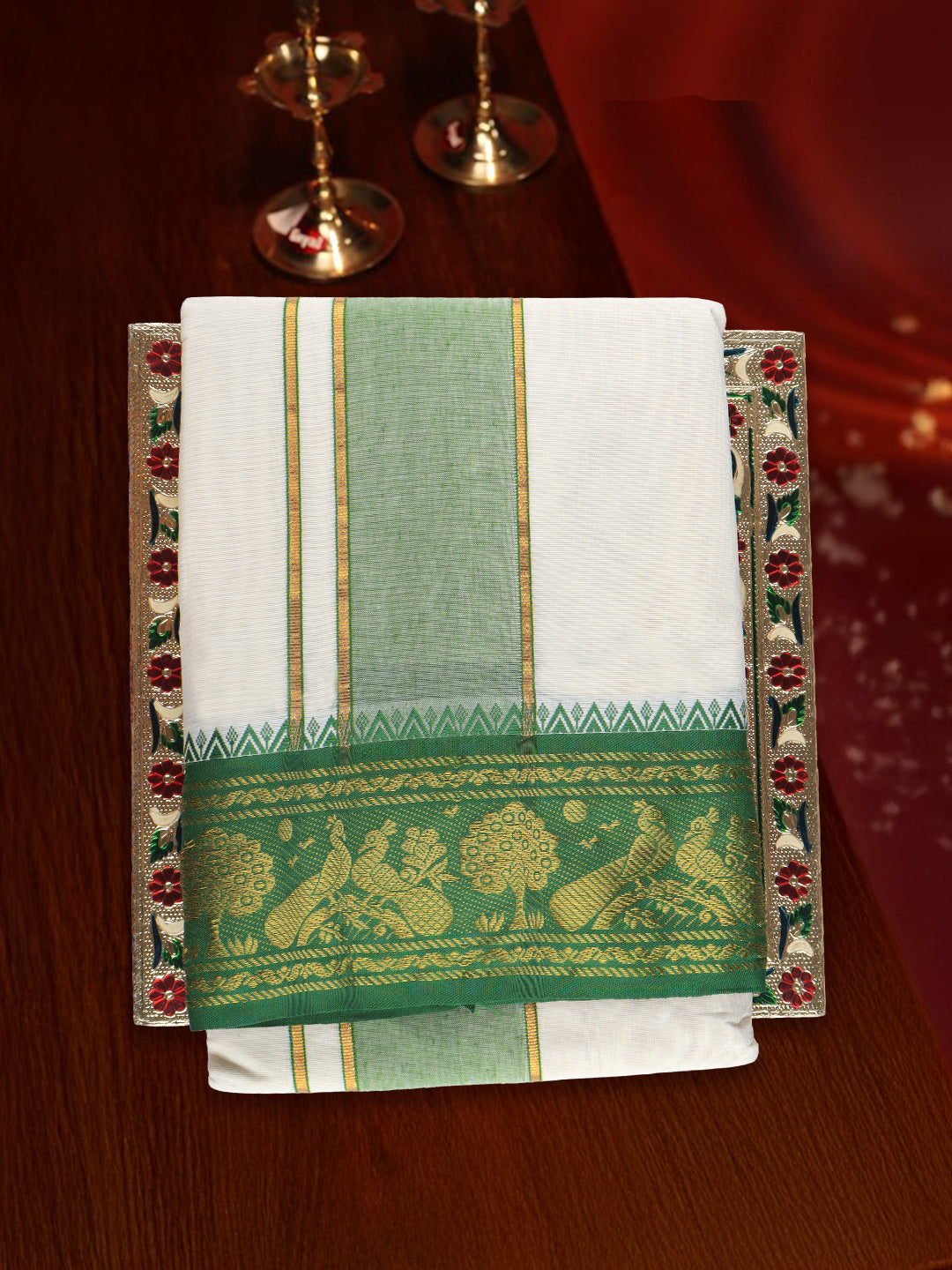 Men Kora Fancy Border Panchakacham Set Kalasam (9+5) K02