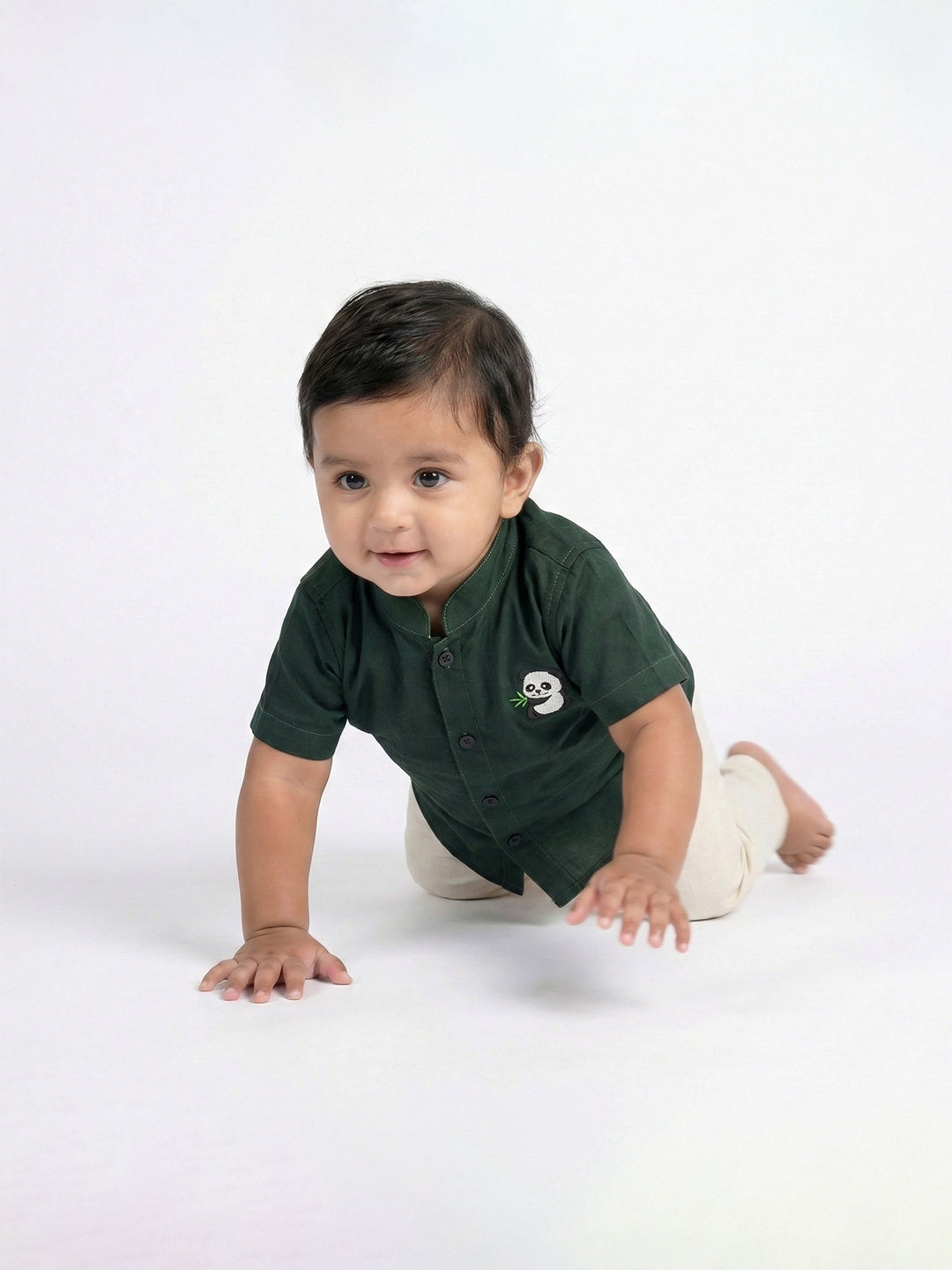 Born Baby Shirt with Pant and Panchakacham Set Dark Green G69